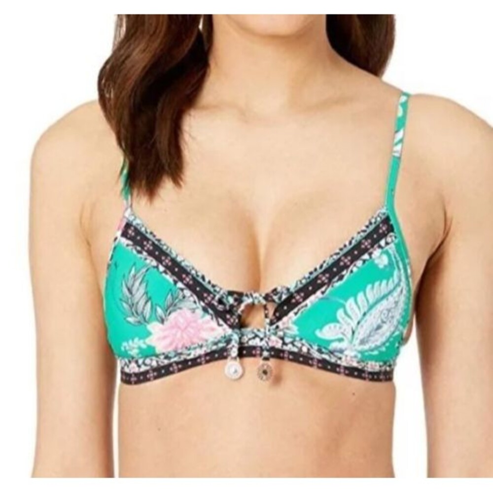 Seafolly Triangle Bikini Top 12 Water garden‎ Green Floral Soft Cup Tropical NEW